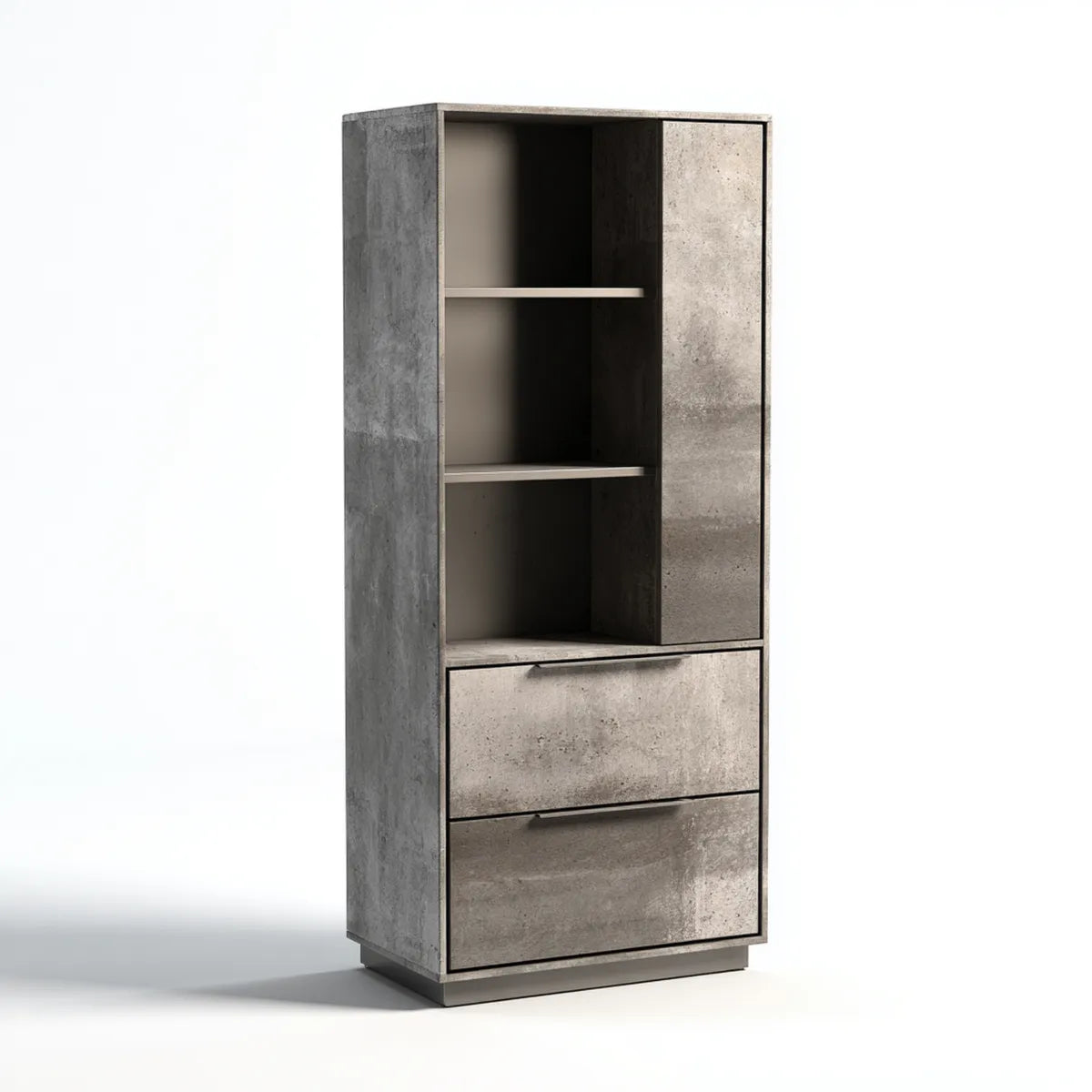 Armoire de chambre gris béton 60 x 40 x 180 cm en panneaux de particules mélaminés rectangulaire avec porte et tiroirs