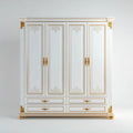 Armoire de chambre 4 portes 4 tiroirs blanche et dorée 200 x 60 x 220 cm en MDF rectangulaire