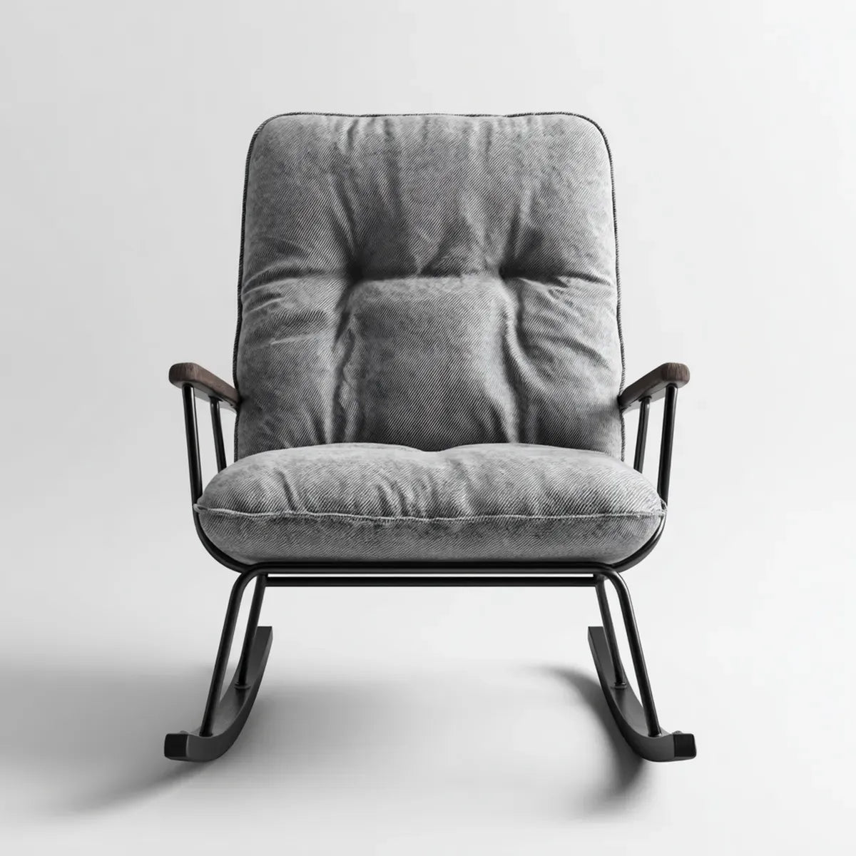 Fauteuil à bascule gris avec accoudoirs dossier rectangulaire 70 x 90 x 100 cm acier et polyester