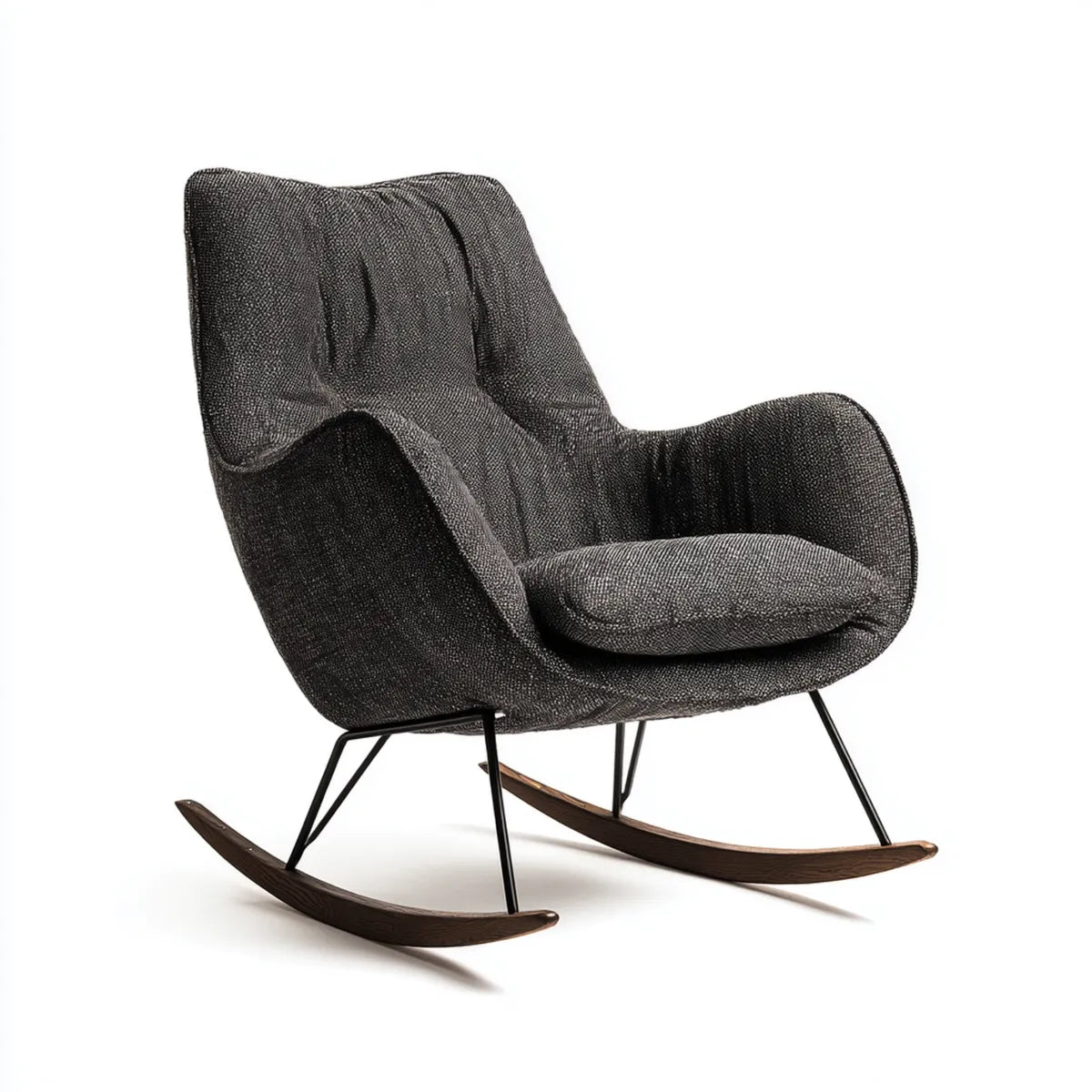 Fauteuil à bascule gris foncé en polyester avec structure en acier et patins en bois 75 x 100 x 100 cm