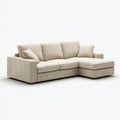 Canapé d'angle 3 places beige en chenille de polyester forme L 260 x 160 x 85 cm