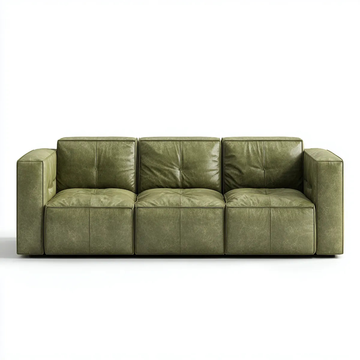 Canapé droit 3 places vert olive en revêtement PU 220 x 95 x 78 cm