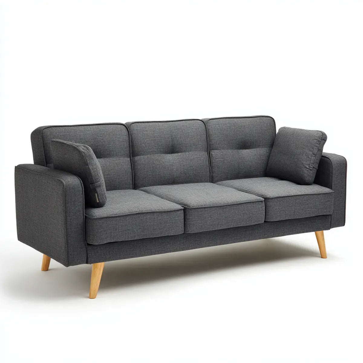 Canapé 3 places gris anthracite 210 x 88 x 86 cm polyester pieds en hévéa massif forme droite