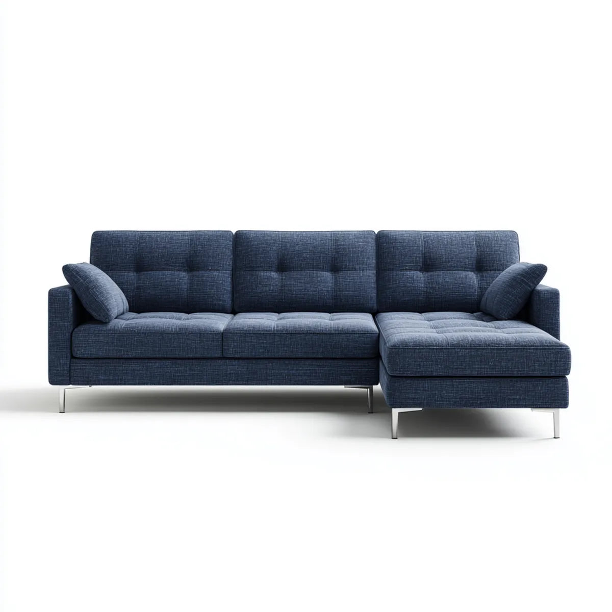 Canapé d’angle avec méridienne à droite bleu marine en polyester forme L 260 x 160 x 85 cm