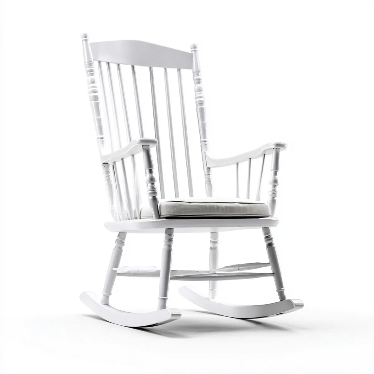 Fauteuil à bascule blanc avec coussin en polyester 104 x 75 x 55 cm en bois massif