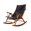 Fauteuil à bascule noir en bois massif d'acacia et toile de coton 65 x 100 x 110 cm