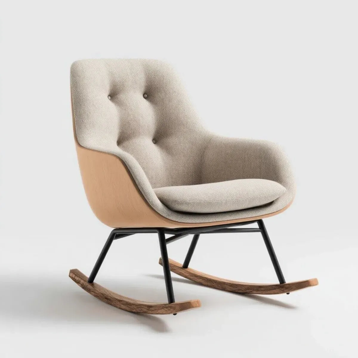 Fauteuil à bascule beige 71 x 92 x 99 cm en acier bois massif contreplaqué et polyester forme enveloppante