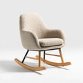 Fauteuil à bascule enveloppant beige en polyester bouclette avec structure en chêne massif 72 x 92 x 98 cm