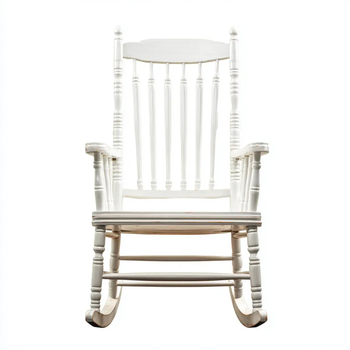 Fauteuil à bascule blanc en pin massif à dossier à barreaux 56 x 72 x 110 cm