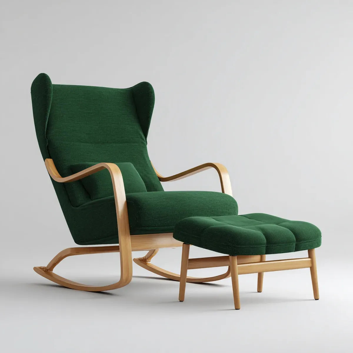Fauteuil à bascule avec repose-pieds vert foncé en contreplaqué de bouleau et polyester 69 x 97 x 102 cm