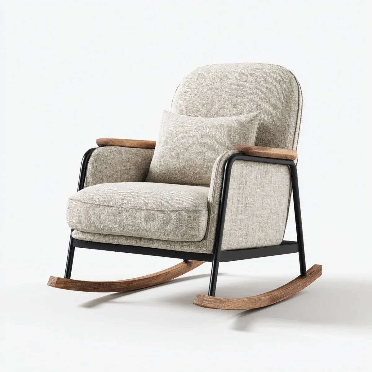 Fauteuil à bascule beige 68 x 92 x 100 cm en acier polyester et bois massif forme arrondie