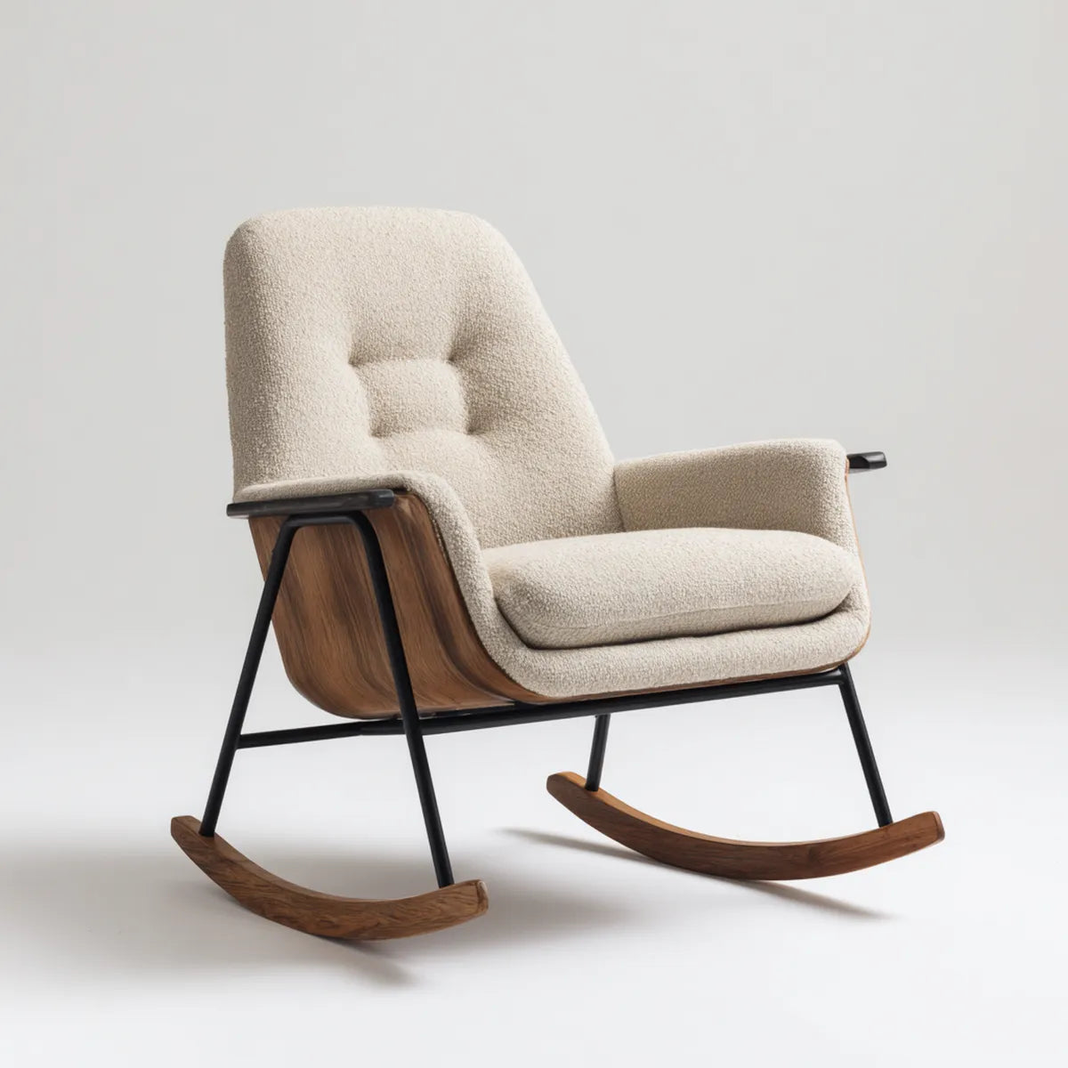 Fauteuil à bascule crème 68 x 92 x 98 cm en polyester et contreplaqué plaqué noyer