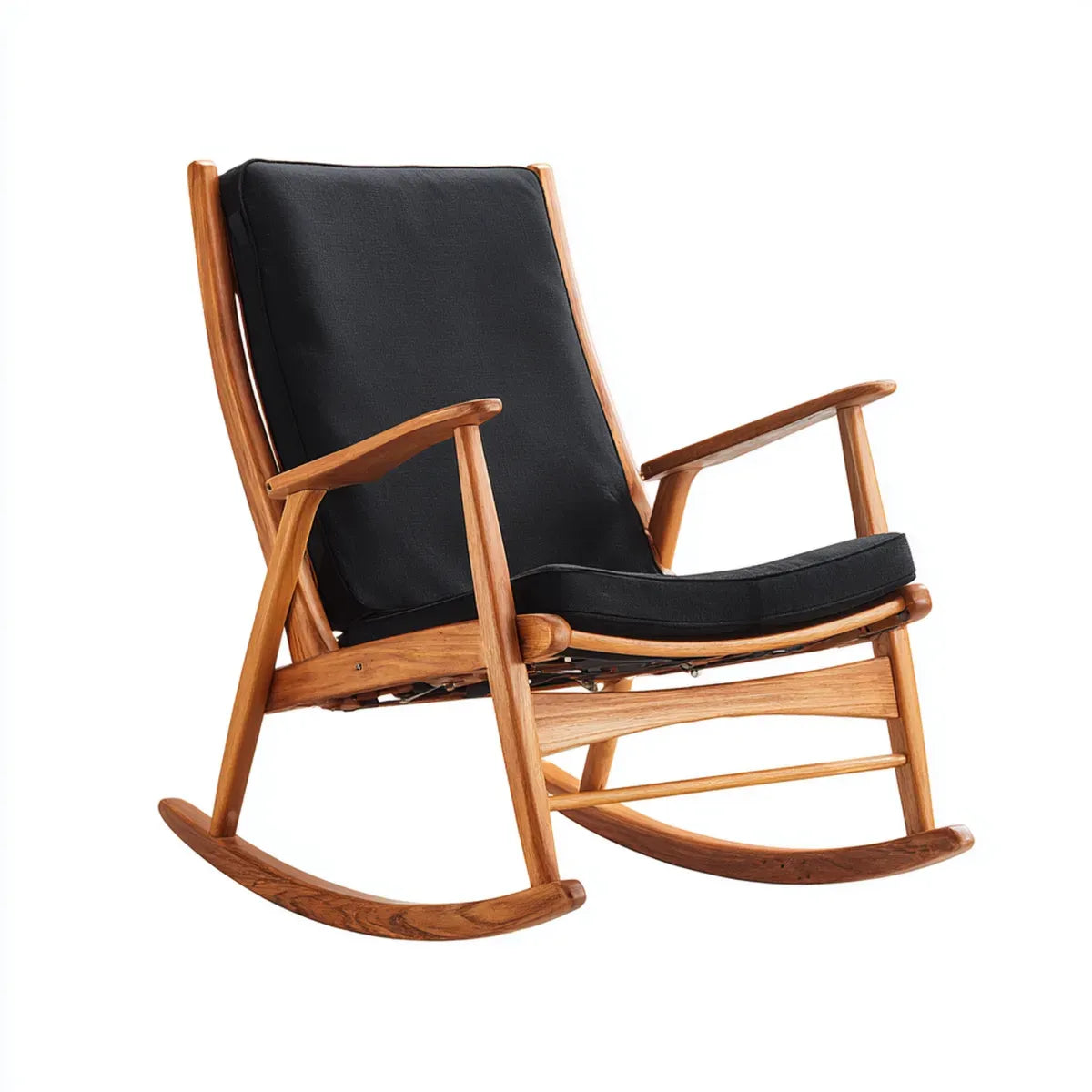 Fauteuil à bascule noir en PU et bois massif d'acacia 67 x 90 x 98 cm