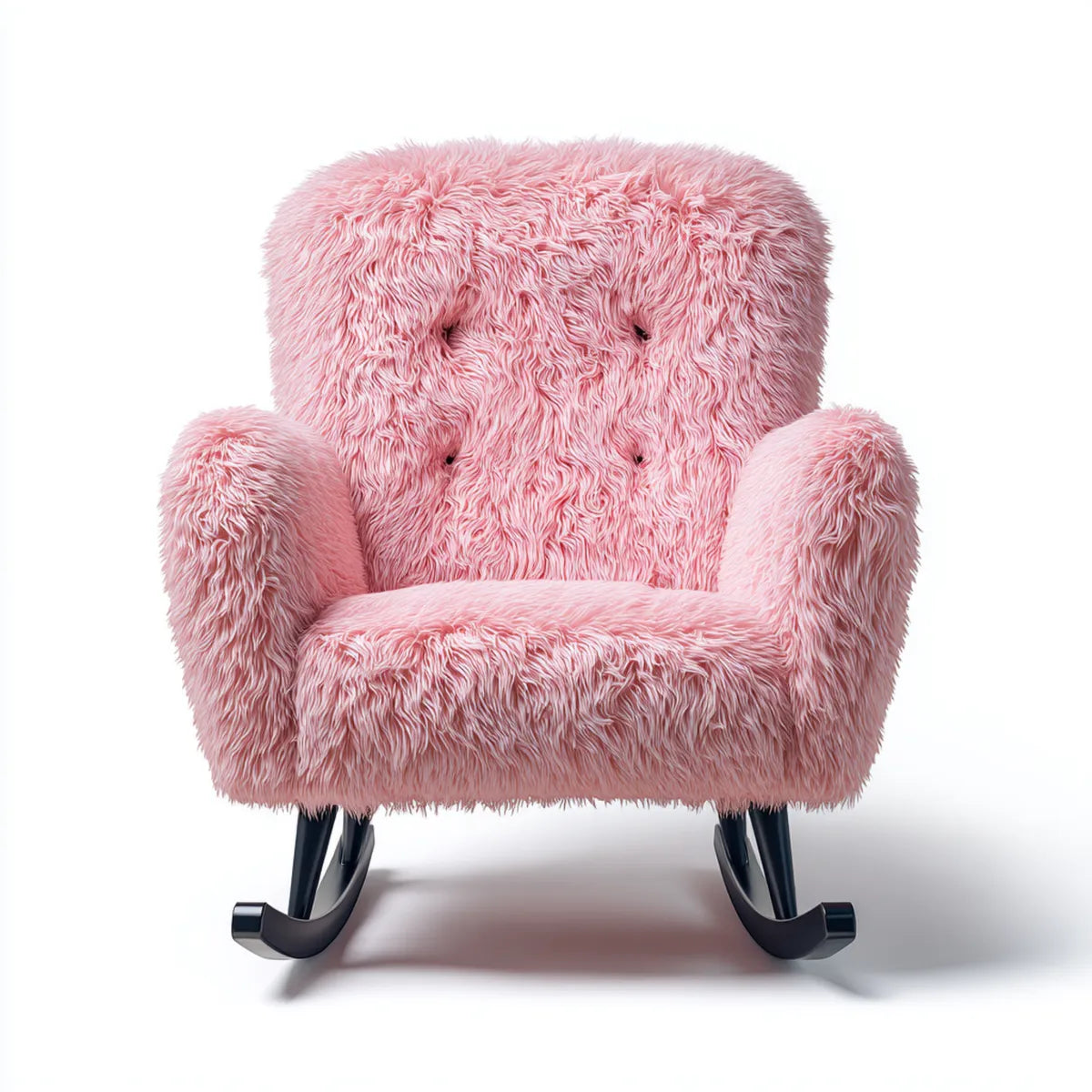 Fauteuil à bascule rose à dossier haut 74 x 88 x 98 cm en fourrure synthétique polyester et acier